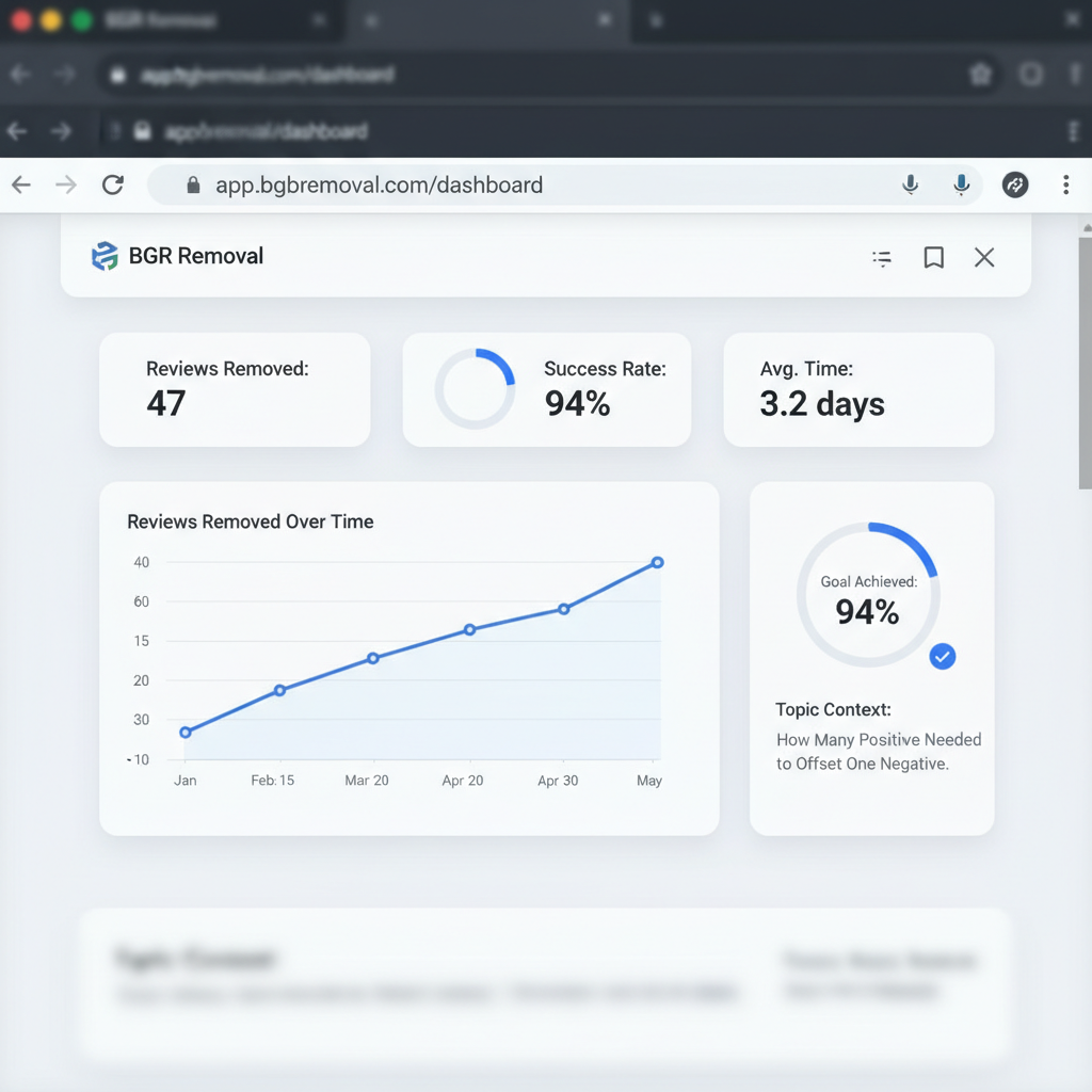 Dashboard showing review removal results and success metrics - How Many Positive Reviews Needed to Offset One Negative