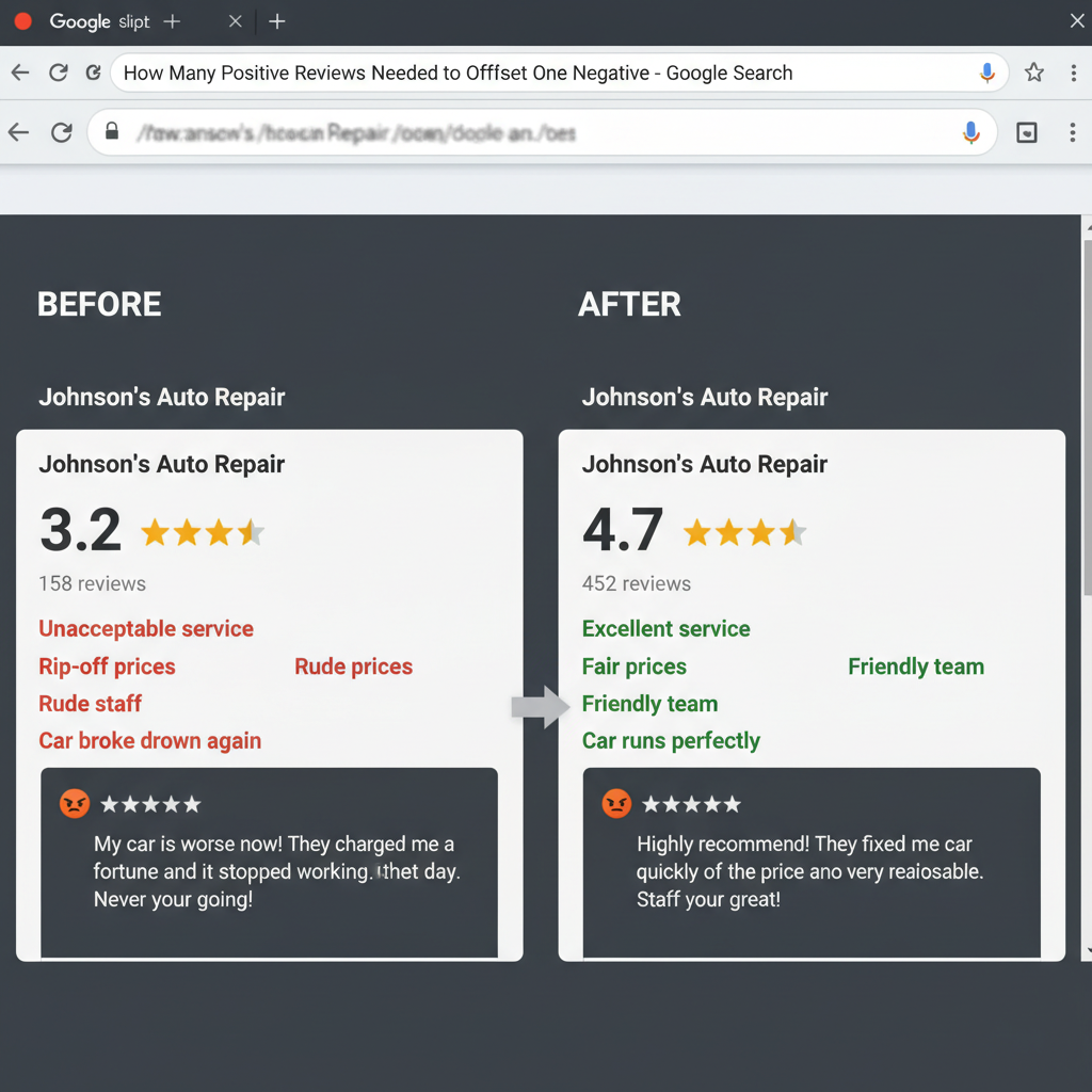 Before and after comparison showing improved business ratings - How Many Positive Reviews Needed to Offset One Negative