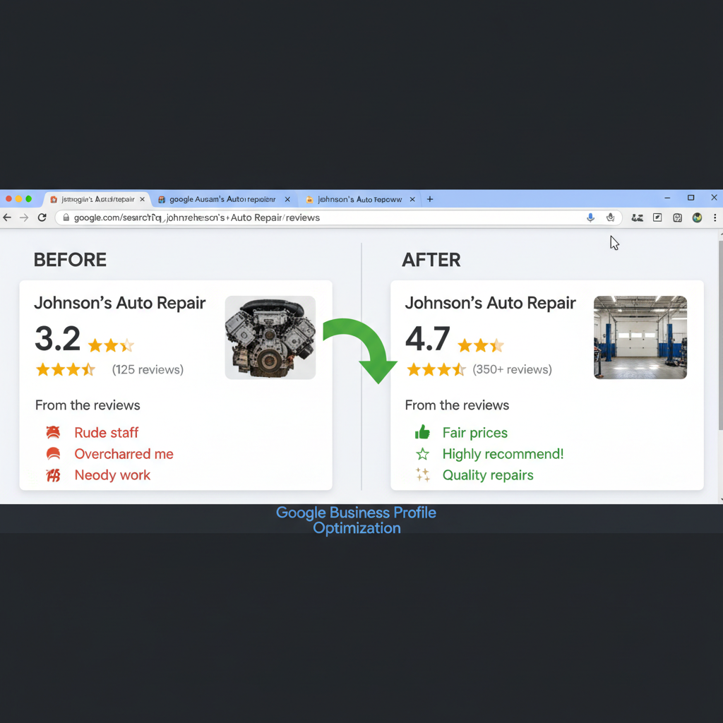 Before and after comparison showing improved business ratings - Google Business Profile Optimization for Better Reviews