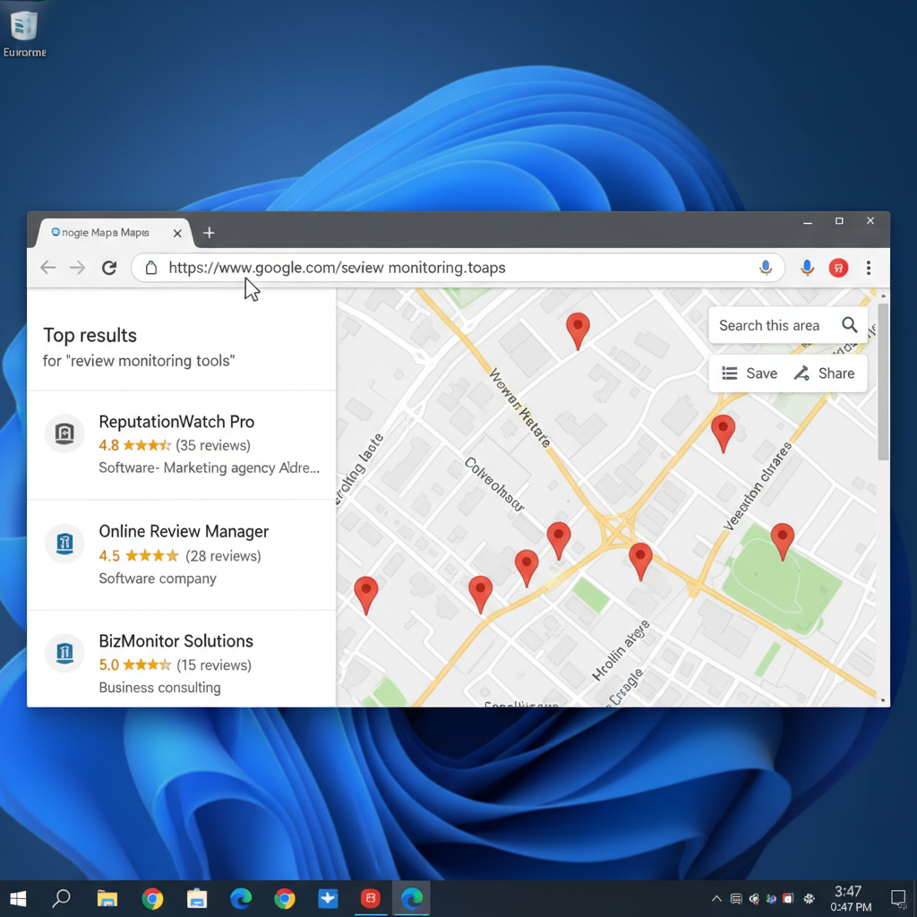 Google Maps search results showing local business ratings - Review Monitoring Tools: Track Your Online Reputation