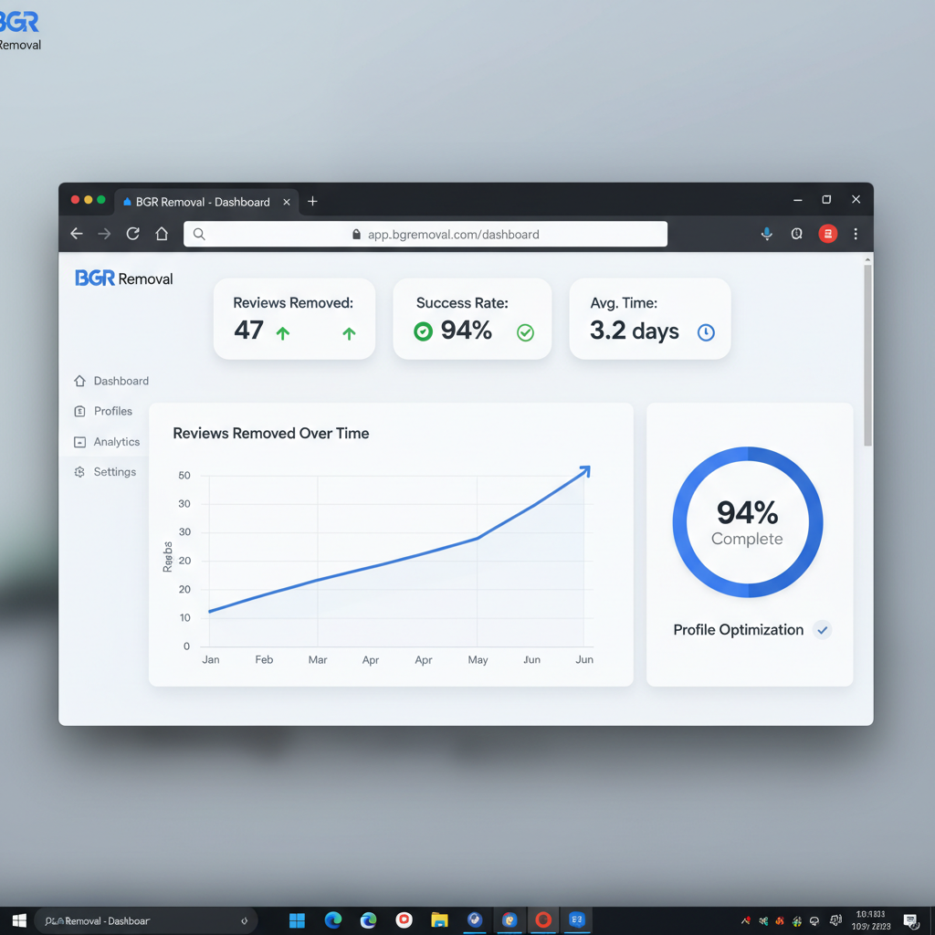 Dashboard showing review removal results and success metrics - Google Business Profile & Local SEO