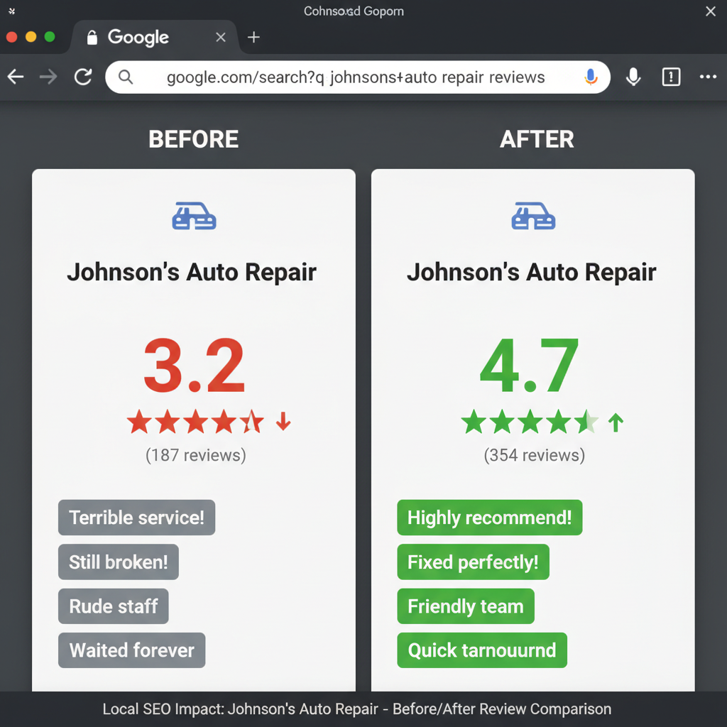 Before and after comparison showing improved business ratings - Google Business Profile & Local SEO
