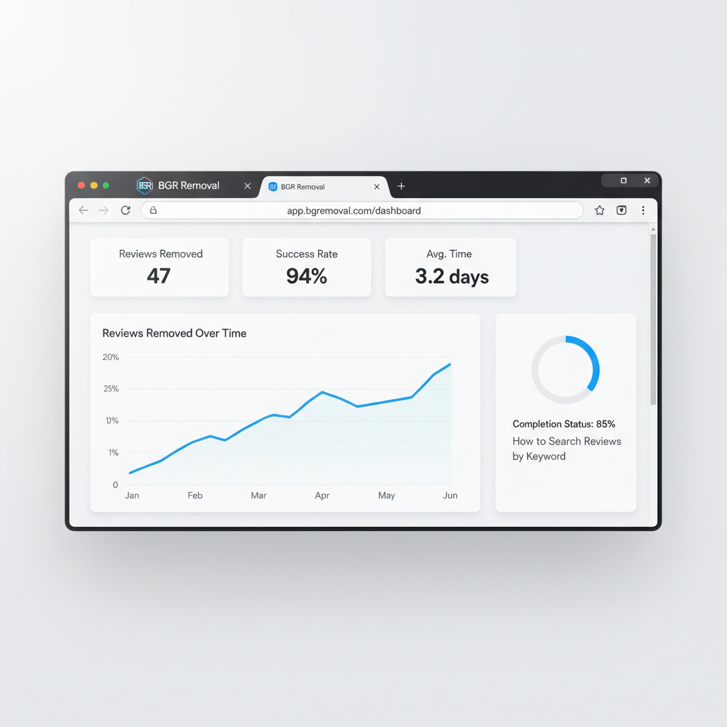 Dashboard showing review removal results and success metrics - How to Search Google Reviews by Keyword