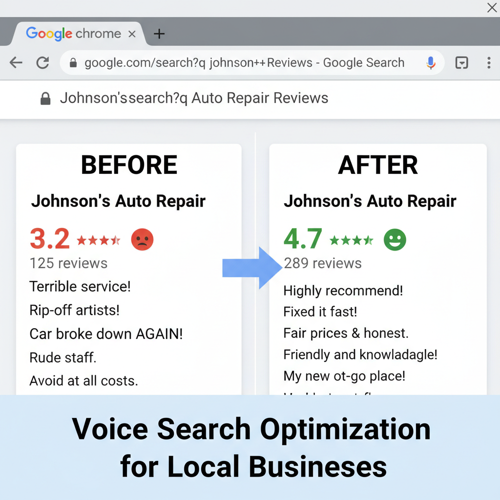 Before and after comparison showing improved business ratings - Voice Search Optimization for Local Businesses