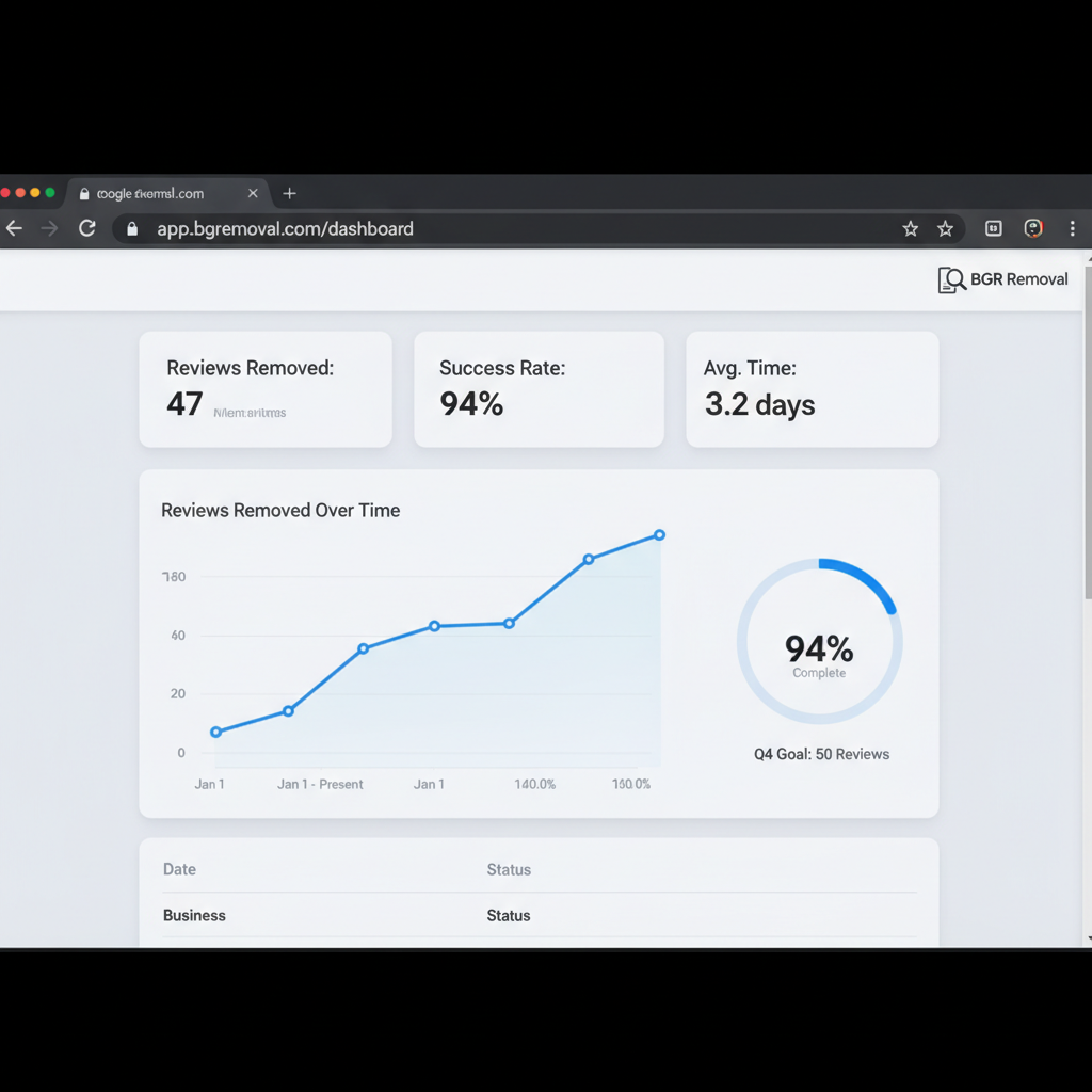 Dashboard showing review removal results and success metrics - Google Review Generation: Get More Positive Reviews