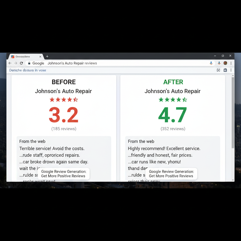 Before and after comparison showing improved business ratings - Google Review Generation: Get More Positive Reviews