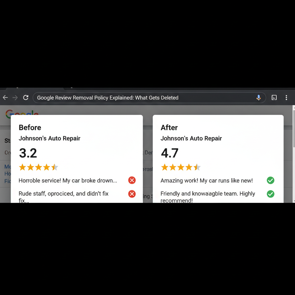Before and after comparison showing improved business ratings - Google Review Removal Policy Explained: What Gets Deleted