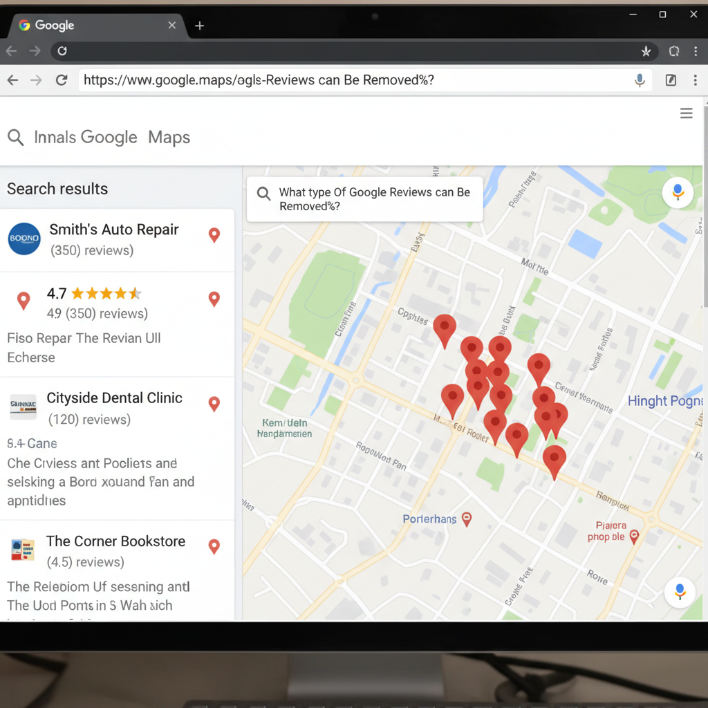 Google Maps search results showing local business ratings - What type Of Google Reviews can Be Removed?
