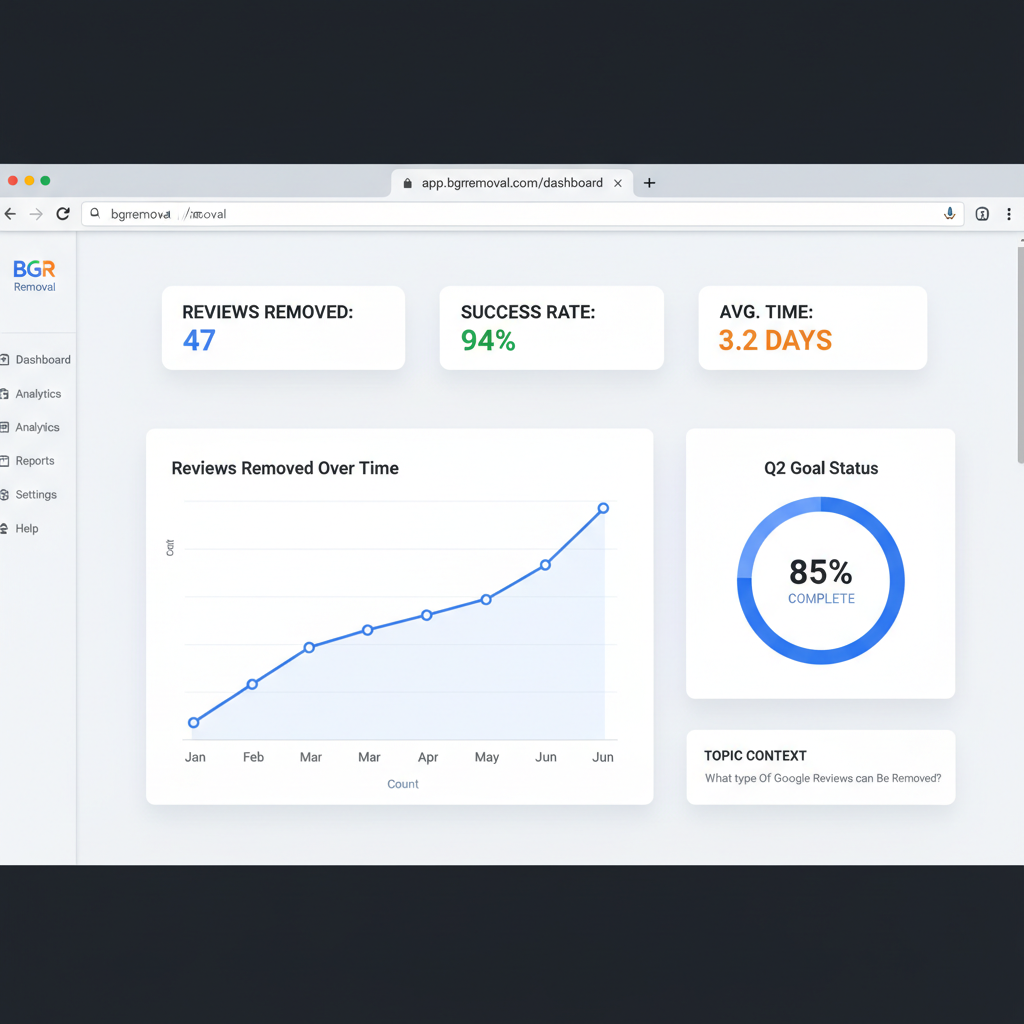 Dashboard showing review removal results and success metrics - What type Of Google Reviews can Be Removed?