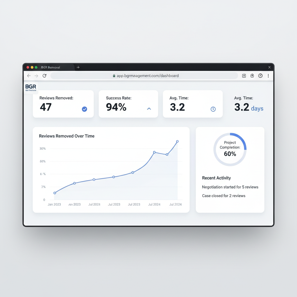 Dashboard showing review removal results and success metrics - how to stop negative google reviews