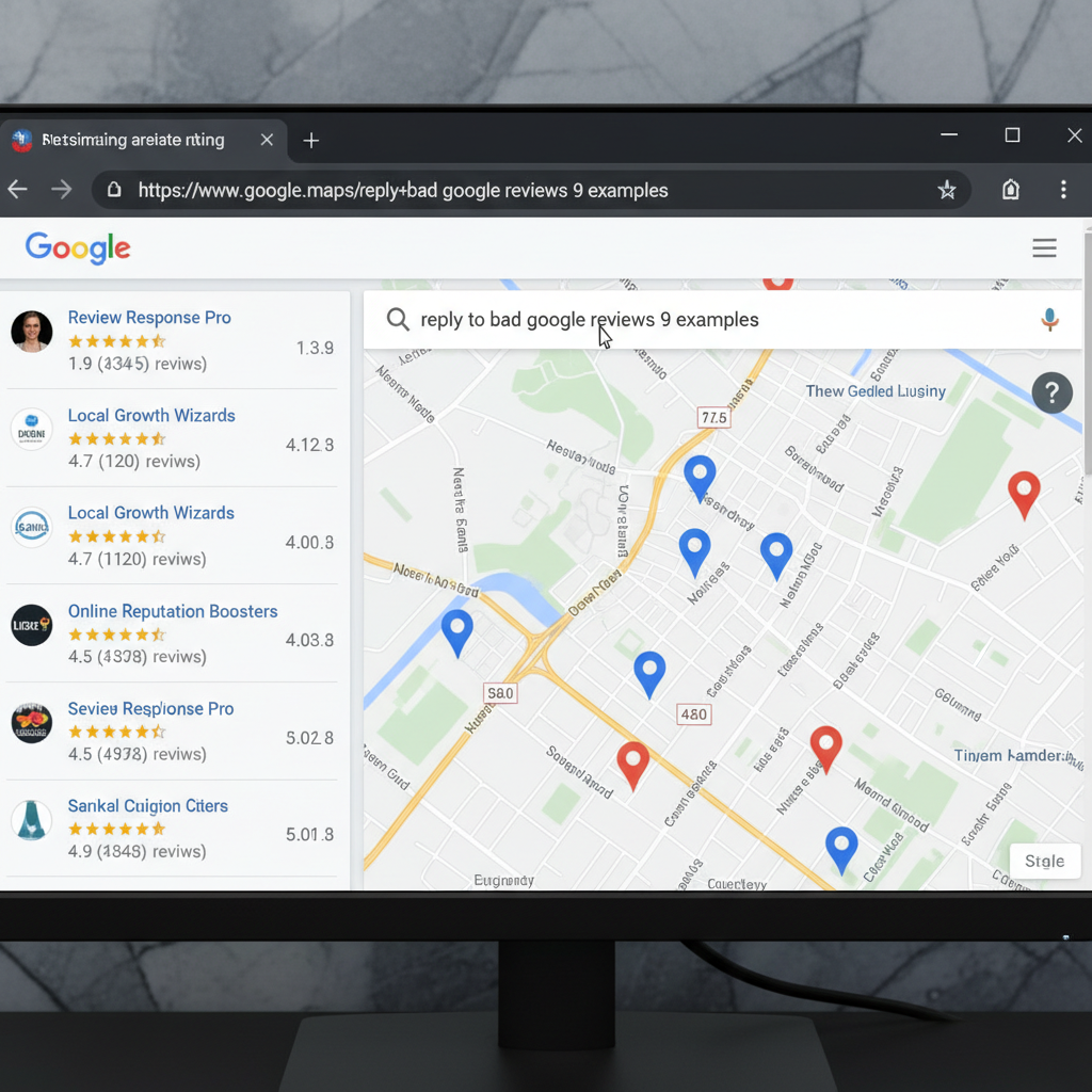 Google Maps search results showing local business ratings - Reply to bad google reviews 9 examples