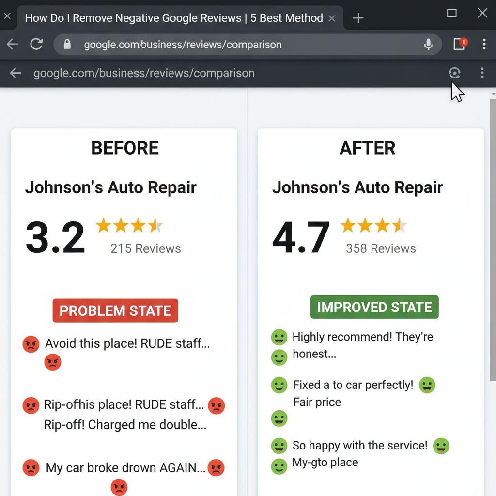 Before and after comparison showing improved business ratings - How Do I Remove Negative Google Reviews | 5 Best Method