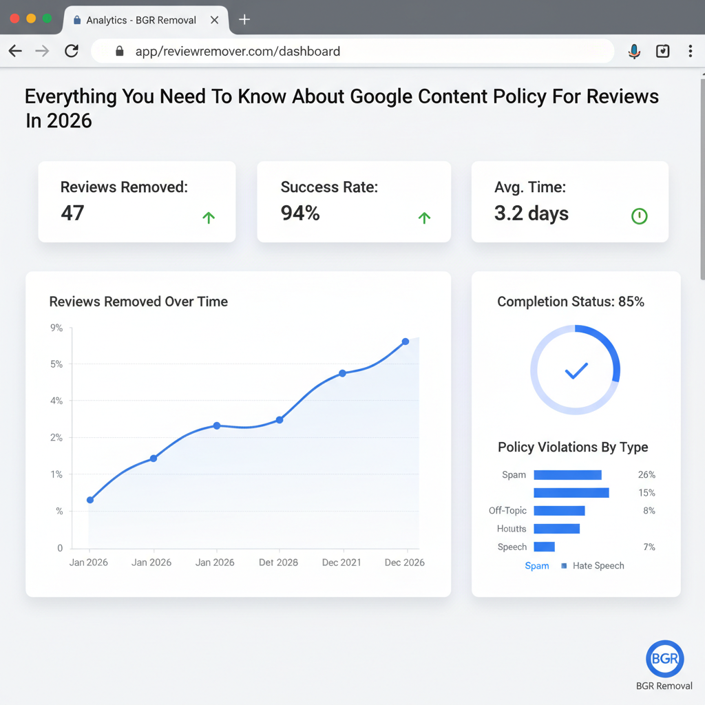 Dashboard showing review removal results and success metrics - Everyting You Need To Know About Google Content Policy For Reviews In 2026