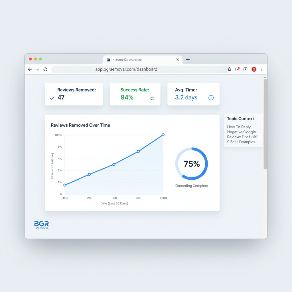 Dashboard showing review removal results and success metrics - How To Reply Negative Google Reviews For Hotel | 9 Best Examples