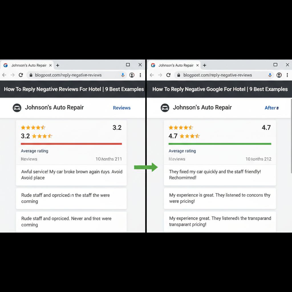 Before and after comparison showing improved business ratings - How To Reply Negative Google Reviews For Hotel | 9 Best Examples