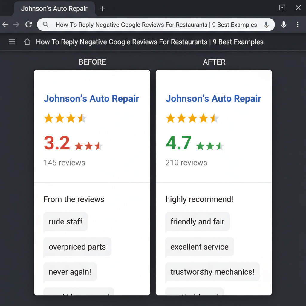 Before and after comparison showing improved business ratings - How To Reply Negative Google Reviews For Restaurants | 9 Best Examples