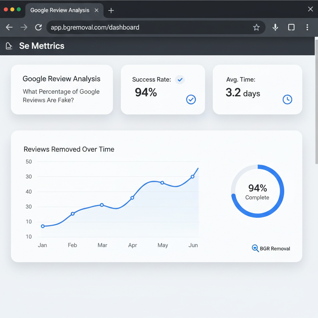 Dashboard showing review removal results and success metrics - What Percentage of Google Reviews Are Fake?