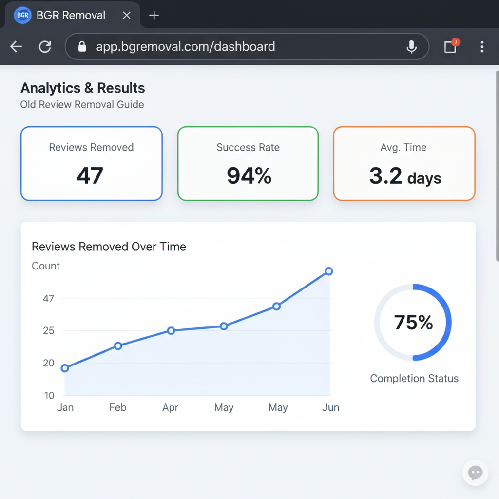 Dashboard showing review removal results and success metrics - Can Google Reviews Be Removed After Years? (Old Review Removal Guide)
