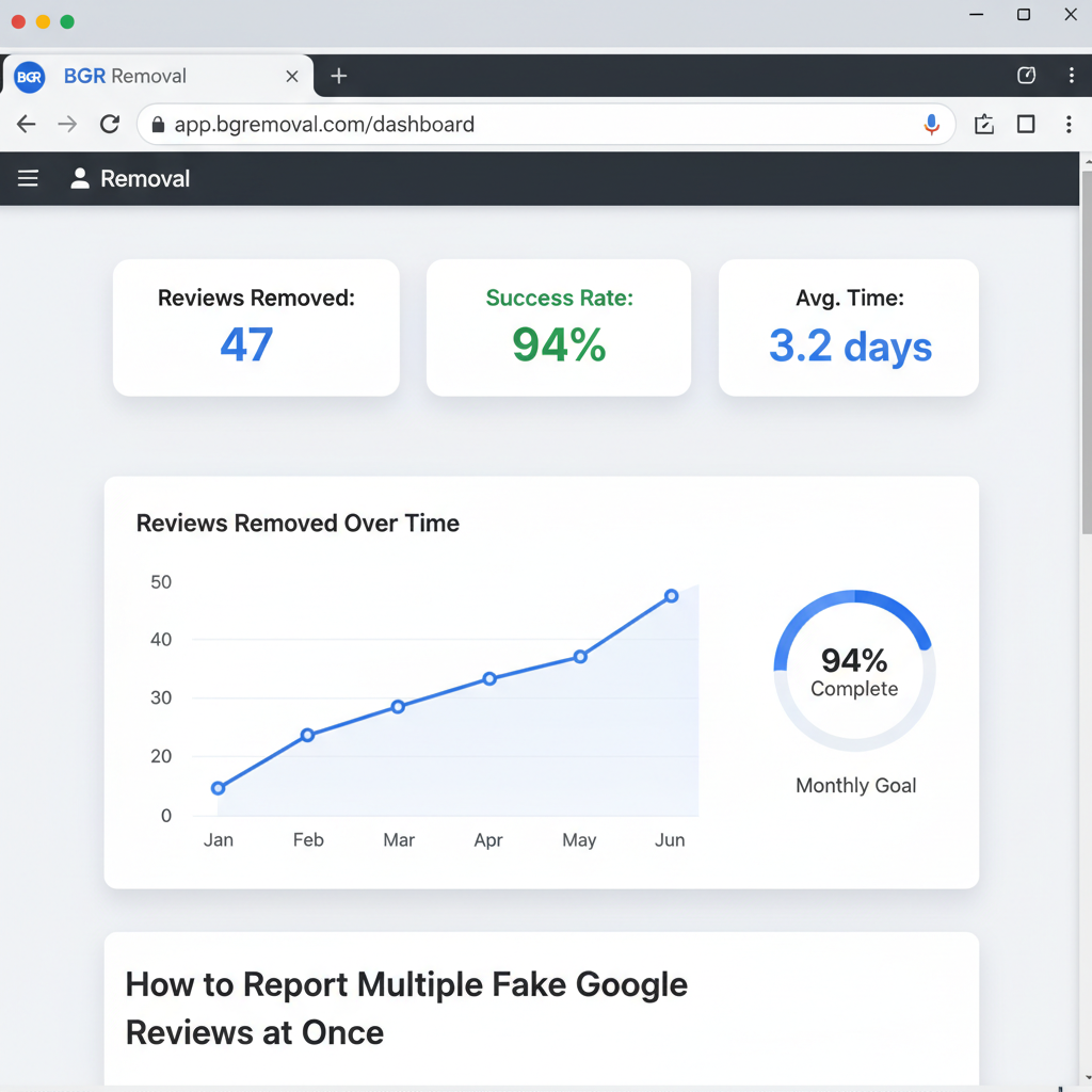 Dashboard showing review removal results and success metrics - How to Report Multiple Fake Google Reviews at Once