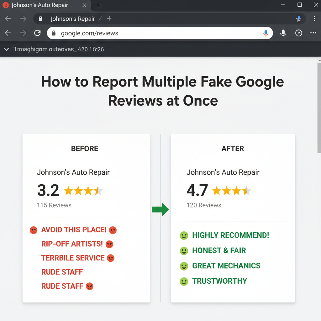Before and after comparison showing improved business ratings - How to Report Multiple Fake Google Reviews at Once