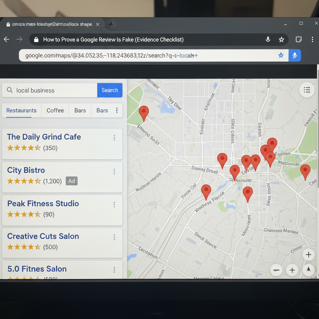 Google Maps search results showing local business ratings - How to Prove a Google Review Is Fake (Evidence Checklist)