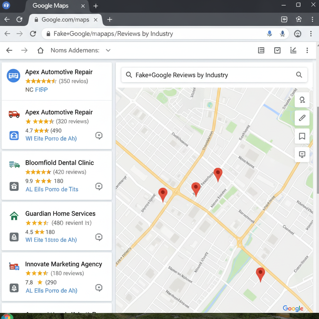 Google Maps search results showing local business ratings - Fake Google Reviews by Industry: Which Businesses Get Hit Hardest?