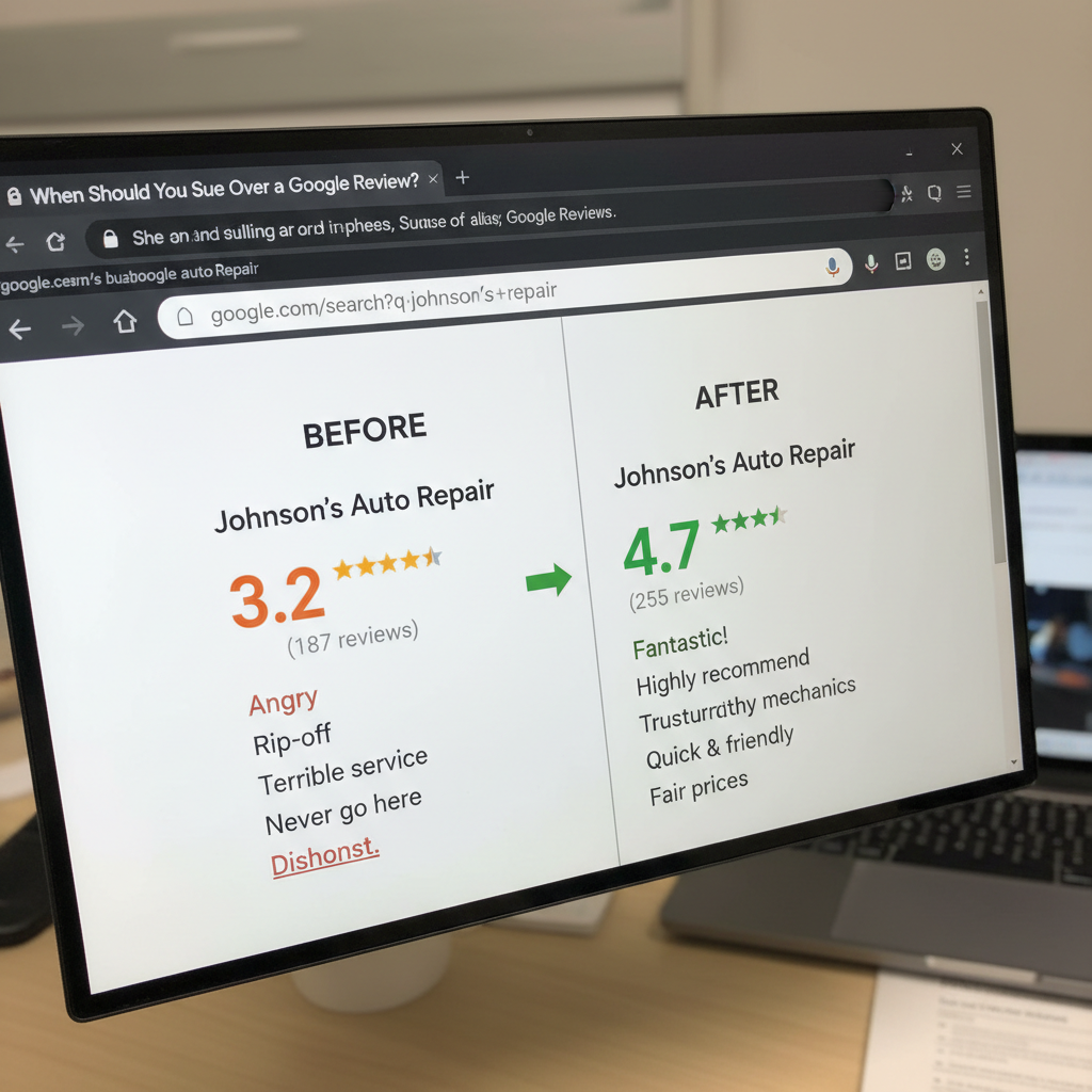 Before and after comparison showing improved business ratings - When Should You Sue Over a Google Review?