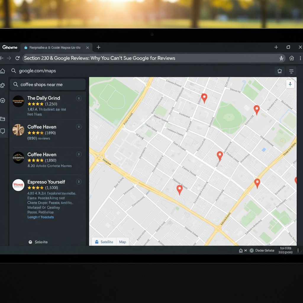 Google Maps search results showing local business ratings - Section 230 & Google Reviews: Why You Can’t Sue Google for Reviews
