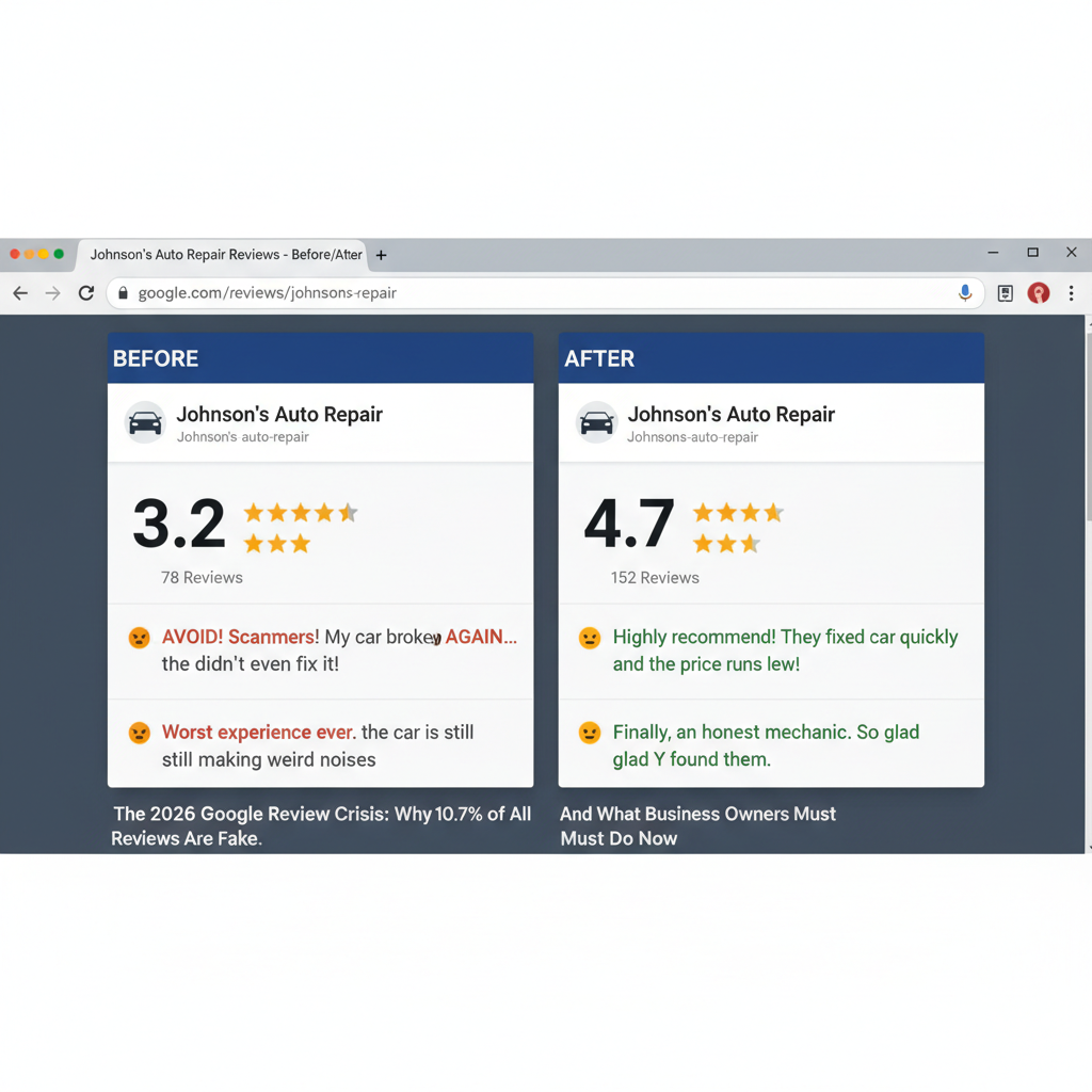 Before and after comparison showing improved business ratings - The 2026 Google Review Crisis: Why 10.7% of All Reviews Are Fake (And What Business Owners Must Do Now)