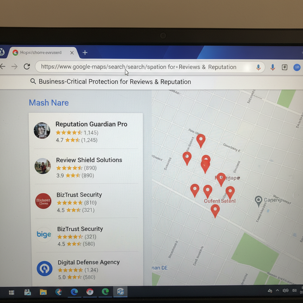 Google Maps search results showing local business ratings - Business-Critical Protection for Reviews & Reputation