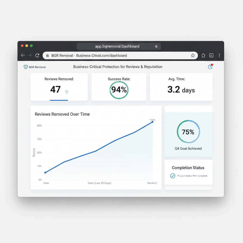Dashboard showing review removal results and success metrics - Business-Critical Protection for Reviews & Reputation